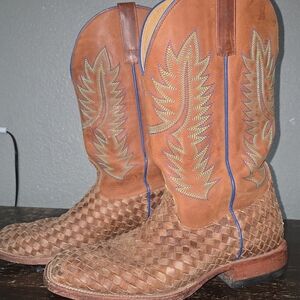 Mens Horse Power Woven Leather Western Boots. Made In MEXICO size 11